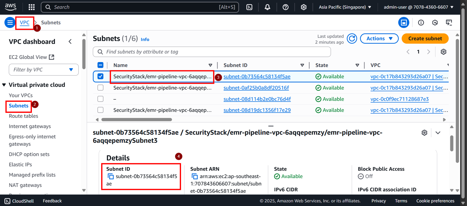 Subnet for EMR Cluster